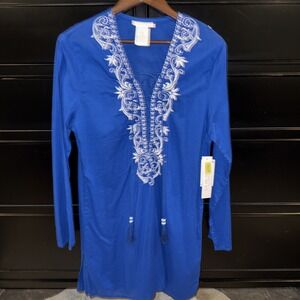La Blanca Resort Wear Women's Cobalt Blue Embroidered Swim Cover Up Medium